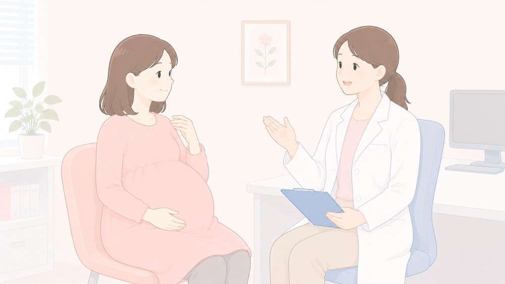 妊婦さんが産科医に相談しているイラスト