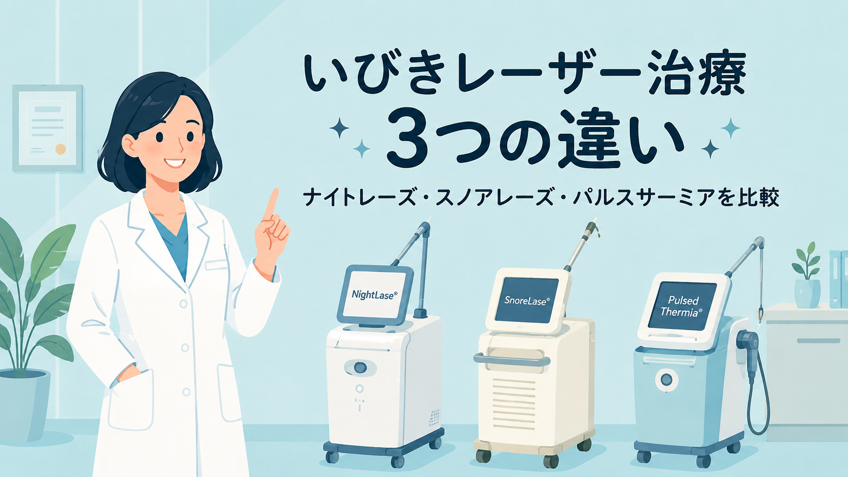 ナイトレーズ・スノアレーズ・パルスサーミアの違いを比較する女性医師
