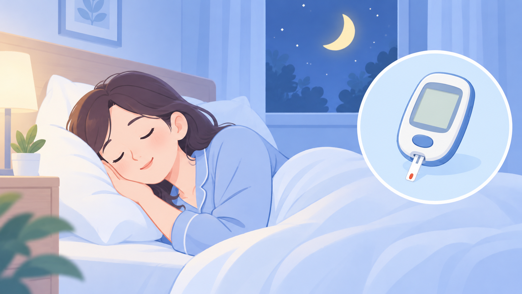 睡眠中の呼吸と血糖の管理を考えるイラスト