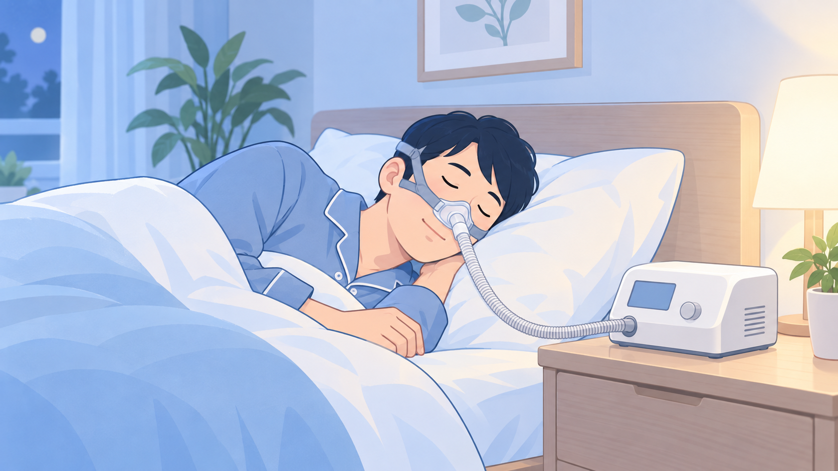 鼻CPAPを使用して眠る成人