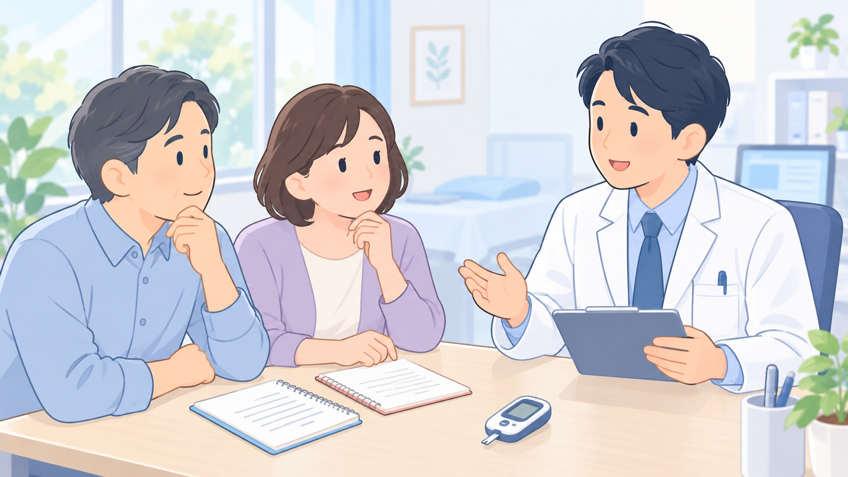 糖尿病と睡眠の受診メモを医師へ相談する家族