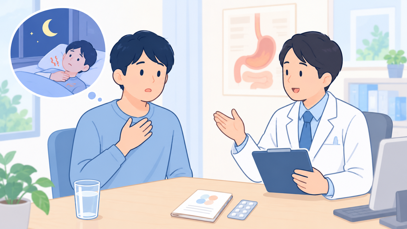 胸やけと睡眠の不調を医師へ相談する成人