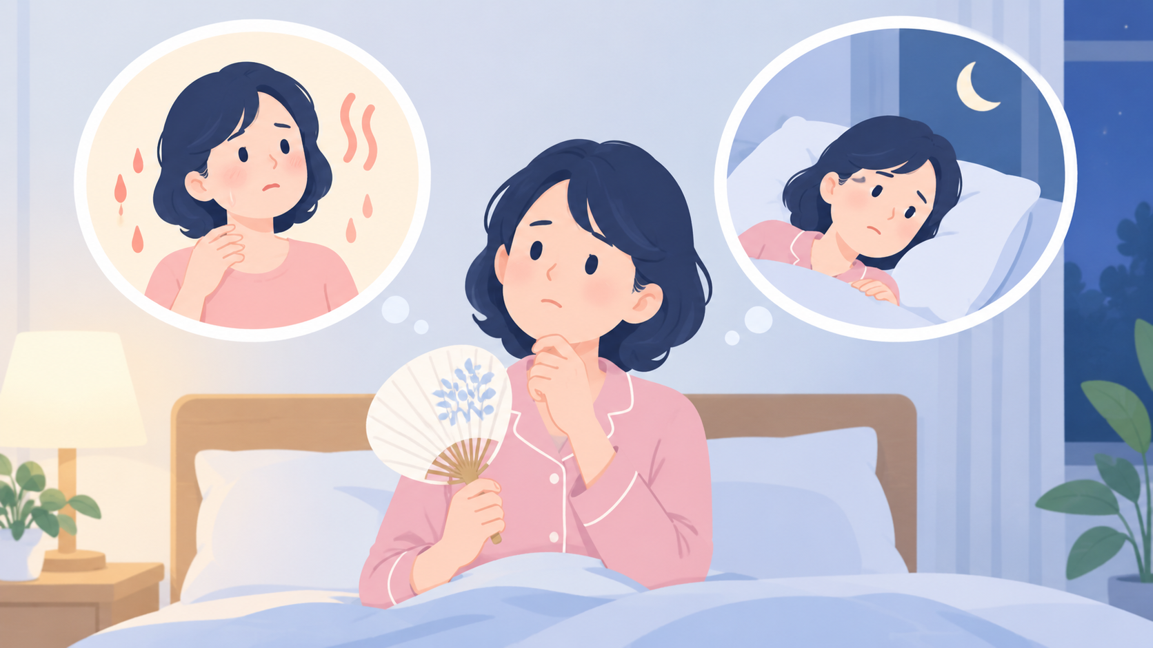 更年期の眠りの不調と、睡眠中の呼吸を分けるのイラスト