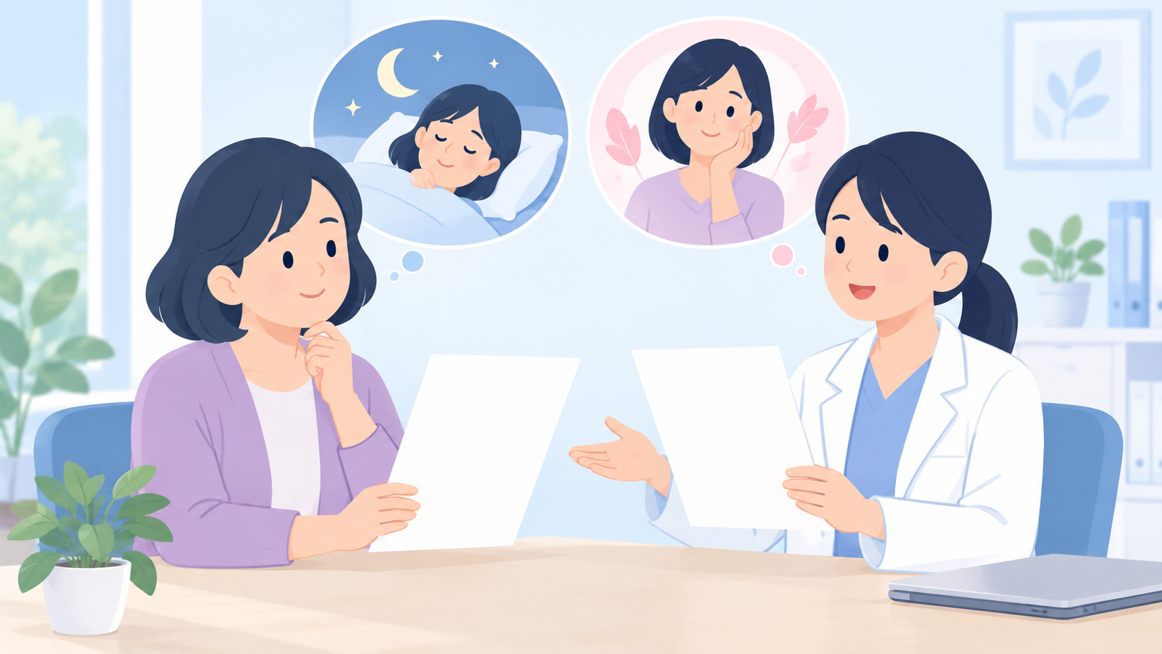 睡眠検査と、更年期の治療の役割を混同しないのイラスト