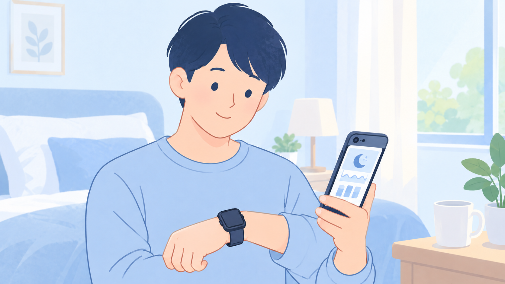 睡眠時間、いびき、酸素、無呼吸の通知は別の機能のイラスト