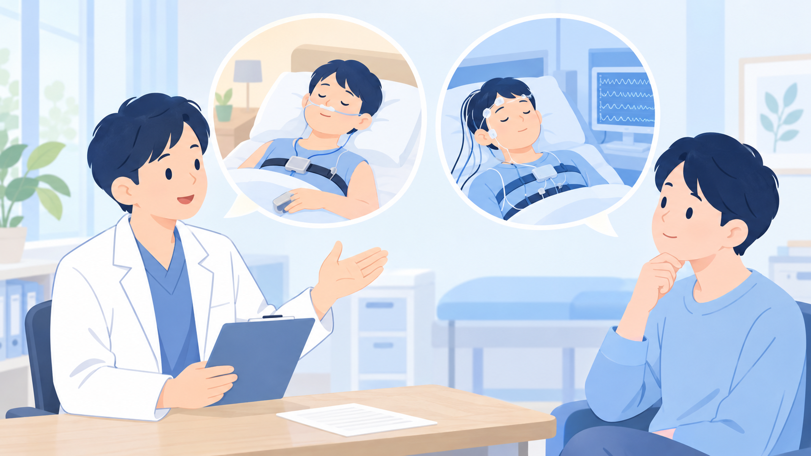 簡易検査とPSGは、測る情報と評価できることが違うのイラスト