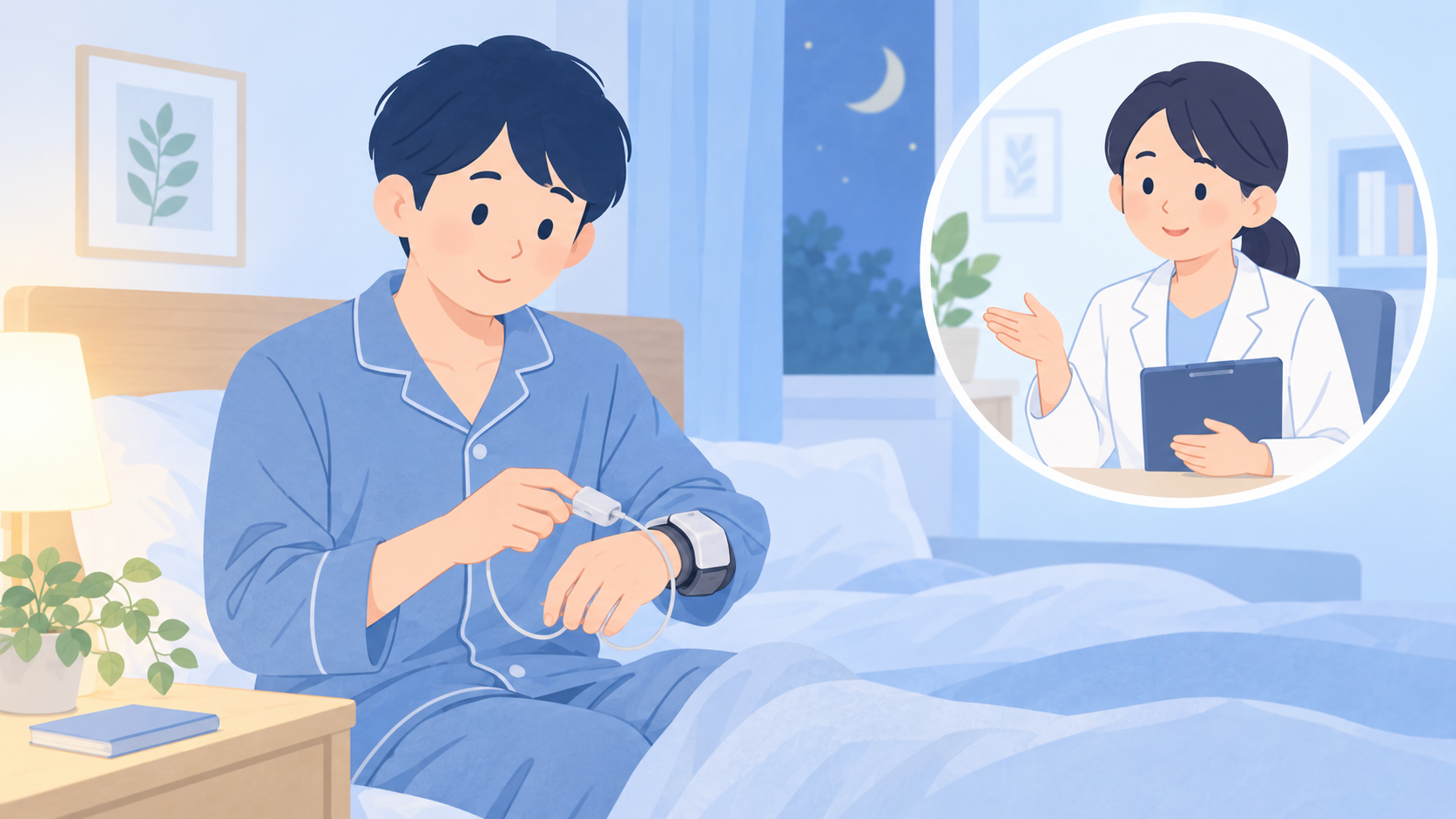 自宅と施設の違い、在宅PSGで確認したいことのイラスト