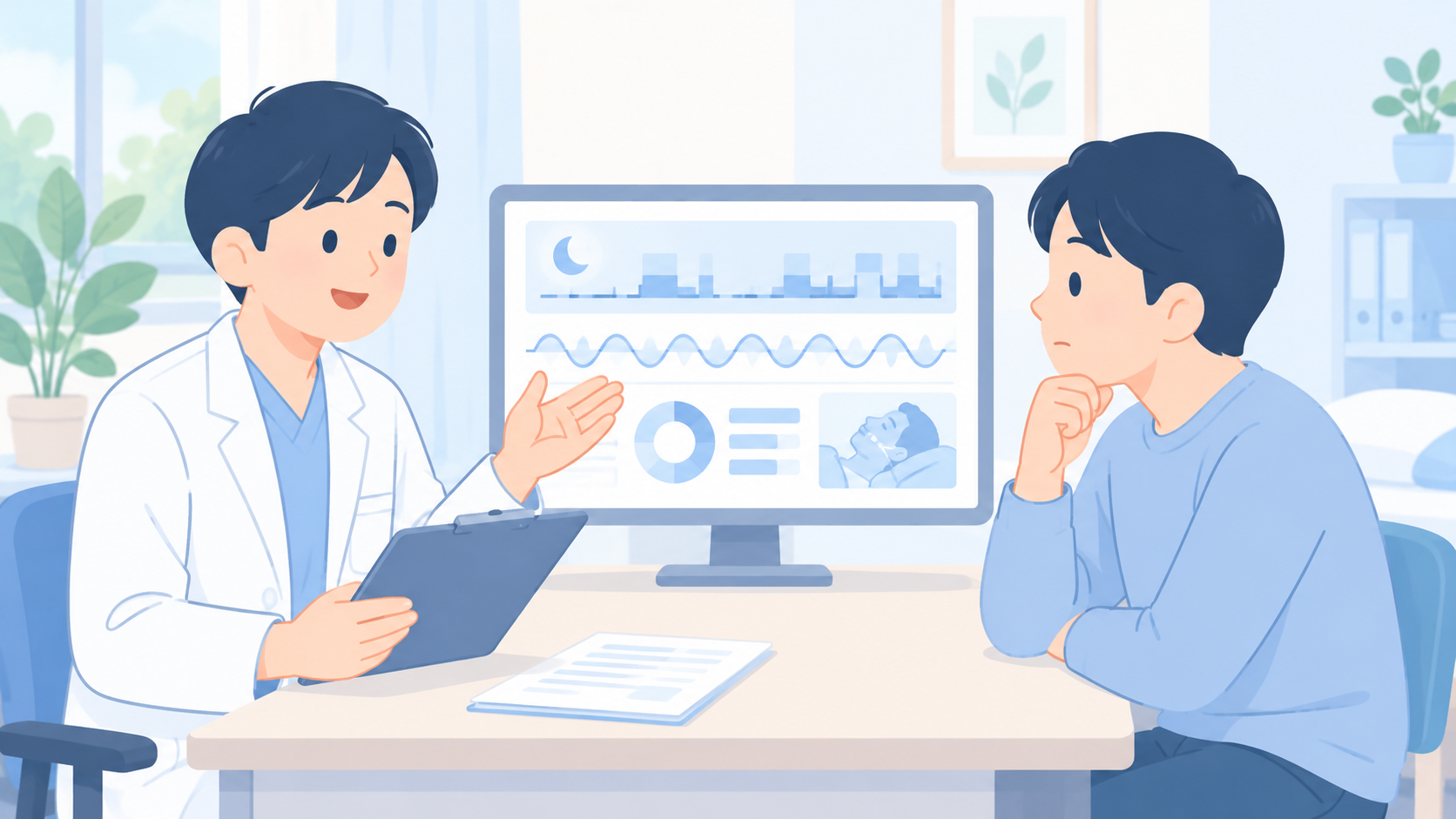 結果説明で、数値と治療の条件を分けて確認するのイラスト
