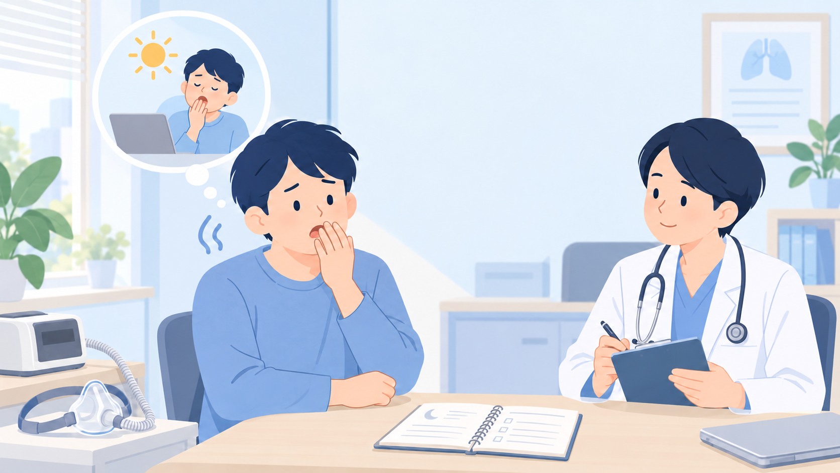 CPAPを使っても眠いときは、眠気と疲労を分けて伝えるのイラスト