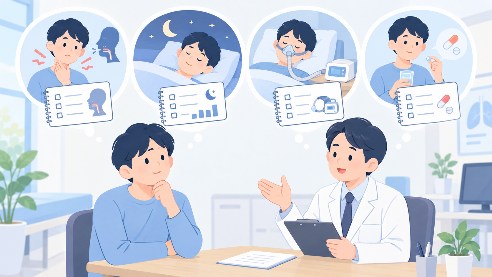 診察で確認したいことと、よくある疑問のイラスト