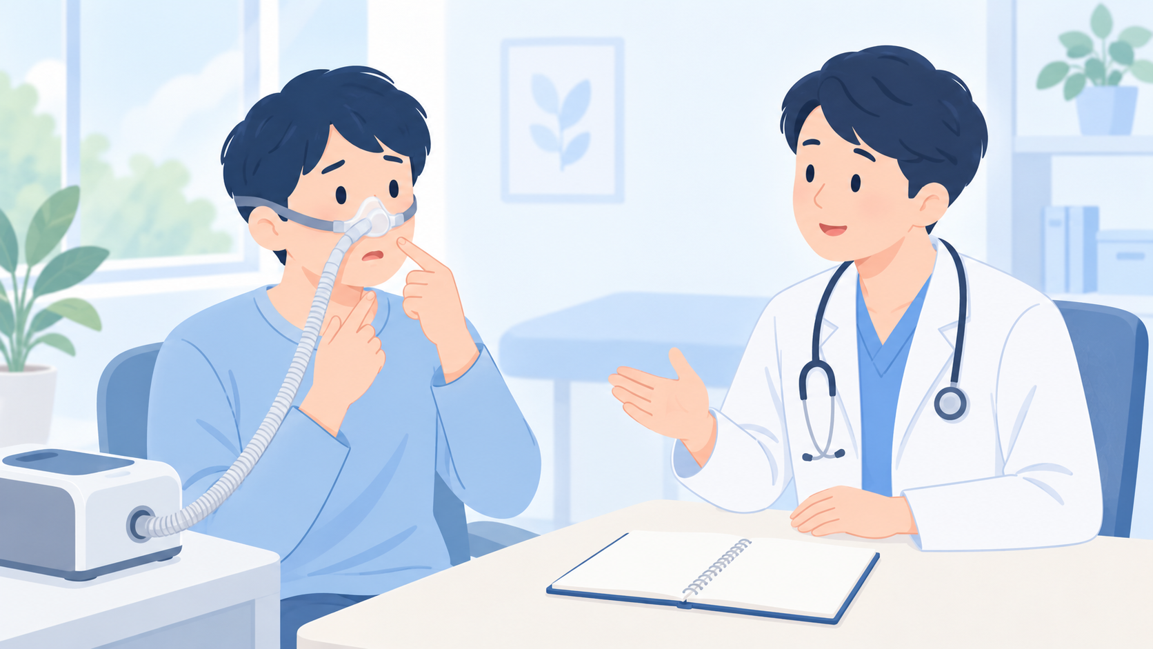 鼻づまり・口の乾燥は、場所と時間を分けて確認するのイラスト