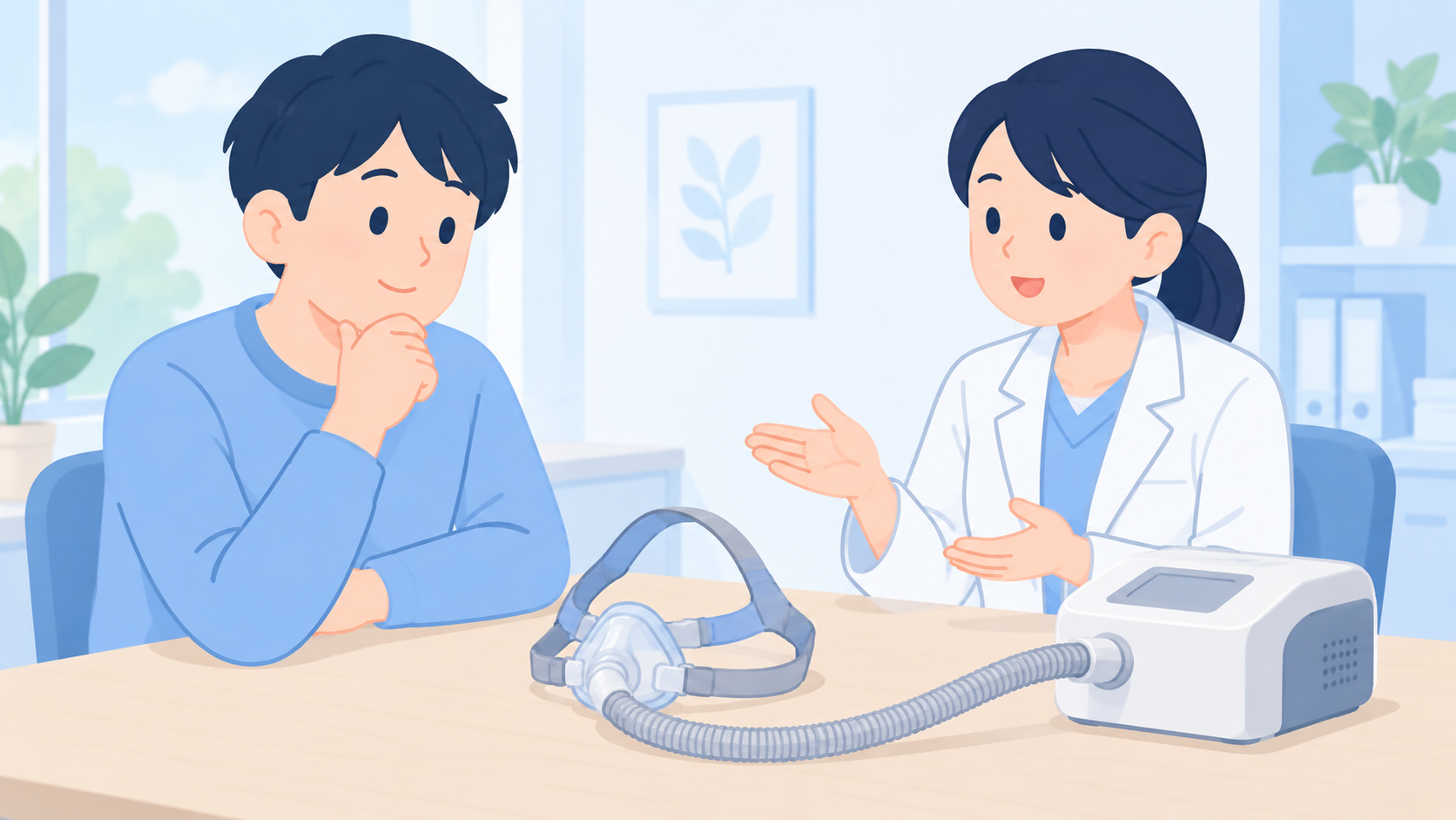 マスクの空気漏れと口呼吸を、締めつけだけで解決しないのイラスト