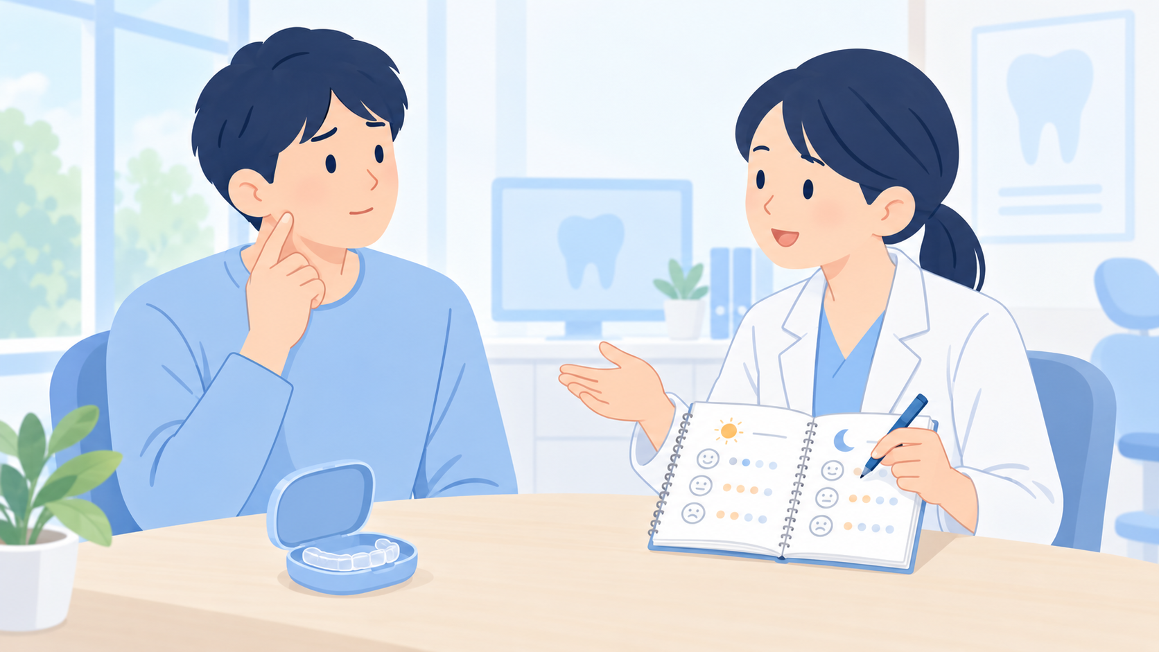 顎や歯の痛みは、場所・時刻・持続時間を記録するのイラスト