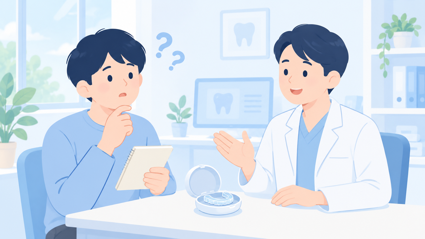 受診の準備と、マウスピースの痛みについてのよくある質問のイラスト
