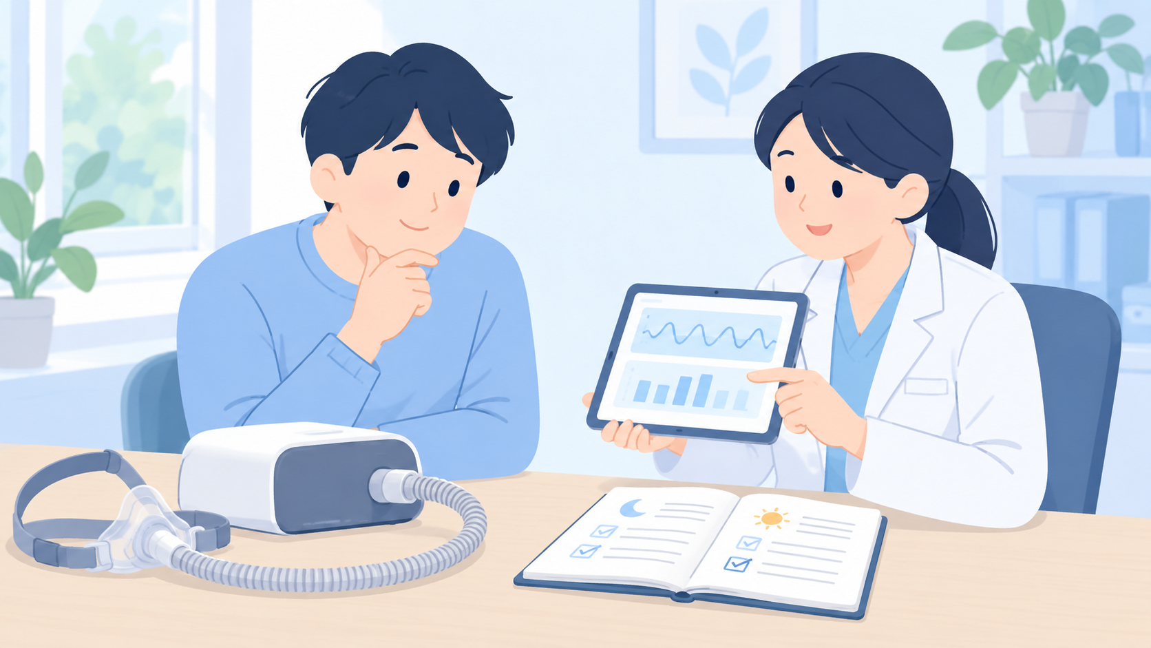 いびきの減少とCPAPの低いAHIを、中止の証拠にしないのイラスト