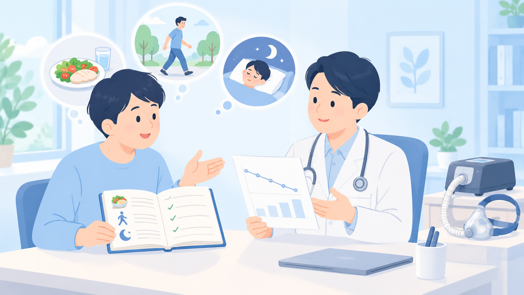体重の増減は、期間・理由・症状を合わせて主治医へ伝えるのイラスト