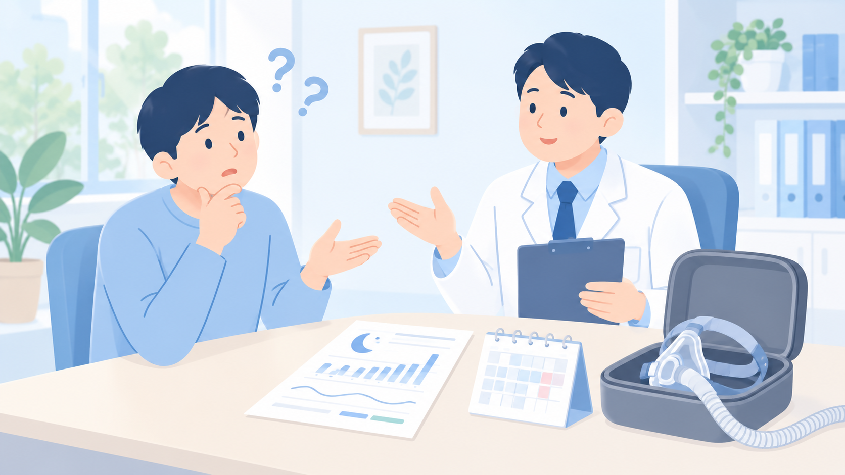 CPAPの中止・再検査について、よくある質問のイラスト