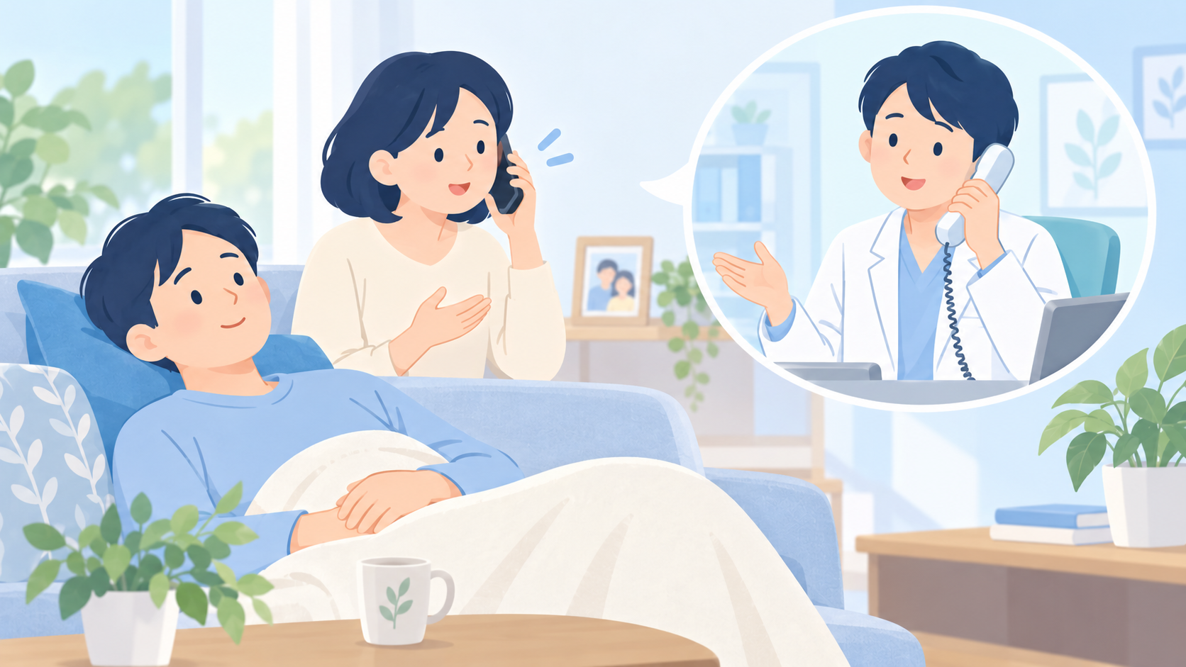 退院後は、呼吸の危険症状と連絡先を先に確認するのイラスト