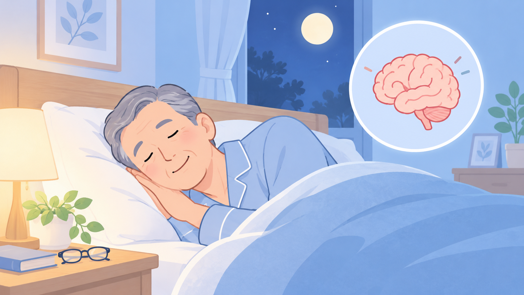 睡眠中の呼吸と認知機能を考えるイラスト