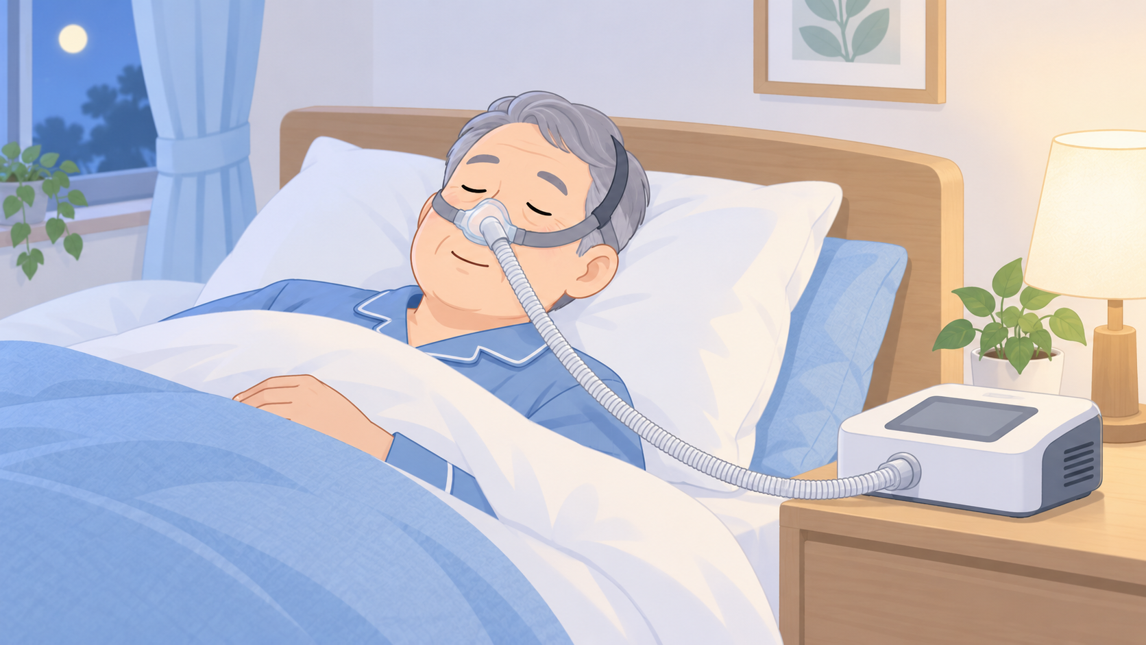 鼻CPAPを使用して眠る高齢の成人